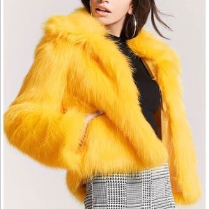 Forever2 Yellow Cropped Faux Fur Jacket 